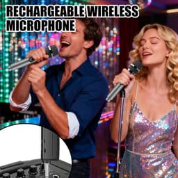 Microfoon-Professionele Draadloze Microfoon Set - 2.4 GHz Dynamisch Systeem -Goud- 60 Meter Bereik - Lange batterijduur- USB-C Oplaadbaar - Voor Karaoke, DJ, Bruiloft , Kerk - Zwart — thumbnail 2