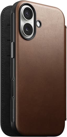 Nomad Modern Lederen Folio iPhone 17 – Gerecycled Aluminium Knoppen – Camera Bedieningsknop – Ecco Leder - Bruin — thumbnail 2