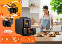 Berdsen BD-663 Serie - Dubbele Heteluchtfriteuse - 11.6L - 3000W - Zwart/Zilver — thumbnail 4