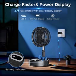 Stille Staande Ventilator - Inklapbare Tafelventilator - Verkoeling Binnen Buiten - 35 Uur Batterijduur - 198 cm - Zwart — thumbnail 4