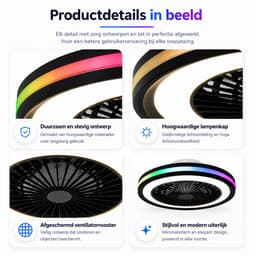 Slimme Plafondventilator met Lamp 50cm - RGB LED Verlichting - Dimbaar - App Bediening - Afstandsbediening - Google Home & Alexa - 6 Snelheden - Stille Ventilator voor Slaapkamer en Woonkamer — thumbnail 2