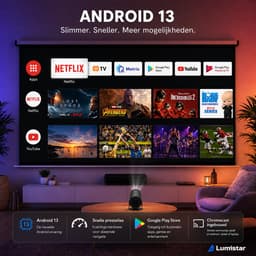 Lumistar® Premium Mini Beamer - Alles-in-één Smart TV Projector - 2026 model - Android 13.0 - WiFi 6 & Bluetooth 5.2 - 4k support - Beamer - Home Cinema - Wit — thumbnail 4