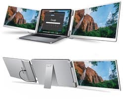 Portable Monitor 2x 15,6 inch Full HD - Tri Screen Laptop Scherm Uitbreider - Extra Scherm Laptop - Draagbare Monitor - Plug & Play - Solvify