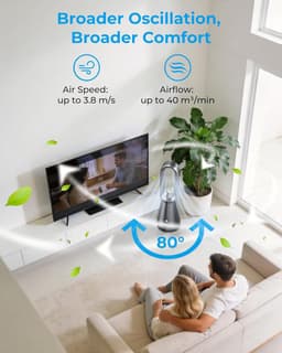 Bladloze Torenventilator - Stille Staande Fan - Comfortabele Verkoeling - 8 Windstanden 80° Oscillatie - 9 Uur Timer - Zilvergrijs — thumbnail 4