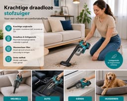 Jurrys Draadloze stofzuiger - Handzuiger - Kruimeldief - Bladblazer - Multifunctioneel - Oplaadbaar - Inc 2x Batterij - Zwart — thumbnail 2