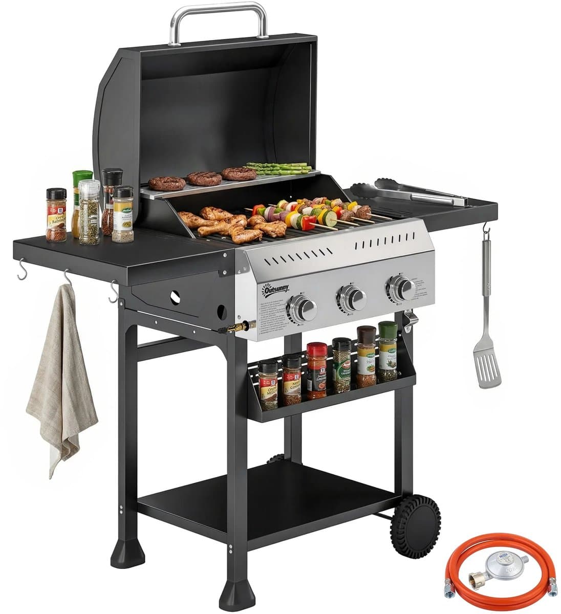 Lifero BBQ - Gas Barbecue - Gas Grill - Gasbarbecues - Gas Bbq - Buitenkeuken - Grill met 3 Branders - Barbecuewagen - Koken Tuin — afbeelding 1