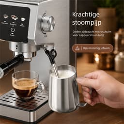 Espressomachine - Koffiemachine voor thuis -20 Bar - Koffiemachine met Stoompijpje, Kopjeswarmhoudplaat & RVS Behuizing - Voor Thuis Gebruik — thumbnail 3