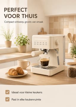 Jurrys Espressomachine - Koffiemachine - Pistonmachine - Cappuccinoapparaat - Melkopschuimer - 1.5L Inhoud - 20 bar - Beige — thumbnail 3