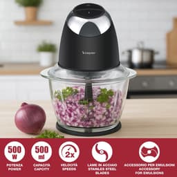 Keuken Chopper - Mini Hakker - Ingrediënten Voorbereiden - 2 Snelheden - 500ml Reservoir - Zwart — thumbnail 4