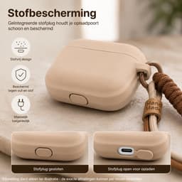Hoesje Geschikt voor AirPods 4 Gen (2024 / ANC) – Siliconen Case met Draagkoord – Beige — thumbnail 2