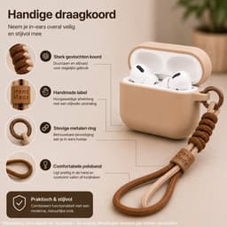 Hoesje Geschikt voor AirPods Pro 3 Gen (2025) – Siliconen Case met Draagkoord – Beige — thumbnail 4