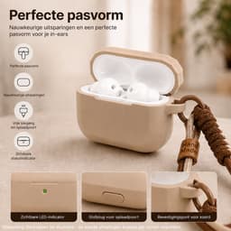 Hoesje Geschikt voor AirPods Pro 3 Gen (2025) – Siliconen Case met Draagkoord – Beige — thumbnail 3