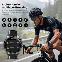 Avalue Smartwatch Heren - 1,8" AMOLED - Bluetooth Bellen - Bloeddruk & Hartslag Monitor - Bloedzuurstof - Slaapmonitor - Stappenteller - 330 mAh - iOS & Android - Incl. 3 Bandjes - Zwart — thumbnail 4