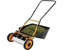 Handgrasmaaier 16 inch - Duwmaaier Gazon - Gazon Onderhoud - Eco vriendelijk maaien - Verstelbare hoogte - Oranje Zwart