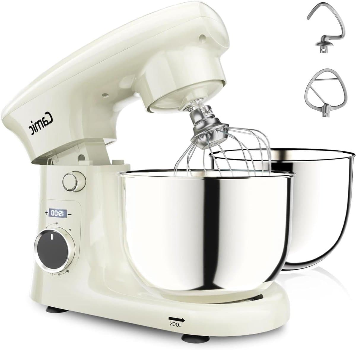 Keukenmachine - Deegmixer - Bakken en mengen - 10 snelheden met timer - 4L en 5L kommen - Wit — afbeelding 1