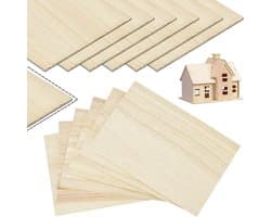 Set van 12 Balsa Houten Platen, 200x100x1mm, Dunne Vierkante Onbehandelde Plywood voor Vliegtuig en Boot, Ideaal voor Hobby en Modelbouw