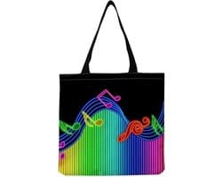 Trendy Herbruikbare Schoudertas met Muzieknoten - Ideaal voor Dagelijks Gebruik, Canvas Tas, Zwarte Tas voor Muziekliefhebbers
