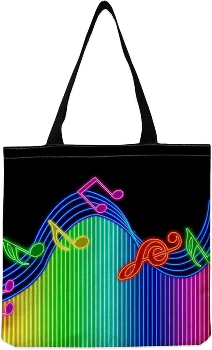 Trendy Herbruikbare Schoudertas met Muzieknoten - Ideaal voor Dagelijks Gebruik, Canvas Tas, Zwarte Tas voor Muziekliefhebbers — afbeelding 1