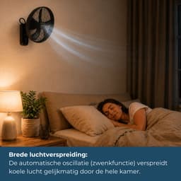 Evolar Wandventilator met Afstandsbediening - 50W - Muurventilator - Automatische Oscillatie - 3 Snelheden - Timer - Zwart - EVO-WF50B — thumbnail 4