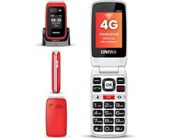 Uniwa V202T Senioren Telefoon 4G Senioren GSM Mobiele Telefoon Klaptelefoon Grote Toetsen SOS Noodknop Simlockvrij Oplaadstation Luid Geluid
