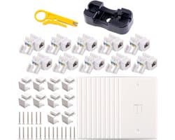 Cat6 RJ45 Keystone Jack Set - 32 Stuks met Keystone Modules, Wandplaten en Inserts voor Netwerkverbindingen
