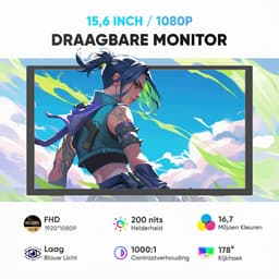 Draagbare Monitor - 15.6 Inch - Full HD - IPS - USB-C & HDMI - Voor Laptop, Smartphone & Console - 60Hz - Zwart — thumbnail 2