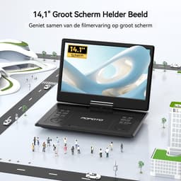 POFOTO 15.7" draagbare dvd-speler - met 14" groot HD-scherm - 6 uur oplaadbare batterij - ondersteuning voor USB/SD-kaart/Sync TV en meerdere schijfformaten - luidspreker met hoog volume - zwart — thumbnail 2