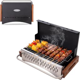 Homavo opvouwbare houtskoolgrill, 38,15 x 20,95 cm, compacte houtskoolbarbecue voor buiten, geschikt voor kamperen, picknicken en tuin, voor 1-4 personen. — thumbnail 1