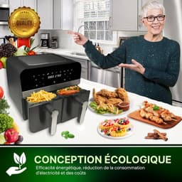 Airfryer Dubbele Mand - Heteluchtfriteuse Gezond Koken - Gezinsmaaltijden Bereiden - Twee Gerechten Tegelijk - 9 Liter - Zwart — thumbnail 2