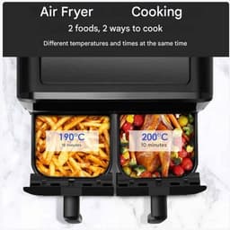 Heteluchtfriteuse – Airfryer - Airfryer Oven - 15L - Dubbele Zones - 2600W - 240V - 8 Programma’s - Dubbele Mand XL -Touch Bedieningspaneel - Kijkvenster - Zwart — thumbnail 2