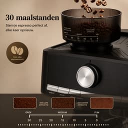 Sello! espressomachine – koffiemolen – melkopschuimer – cappuccino – latte – verse bonen – 30 maalstanden – 1350W - RVS — thumbnail 5