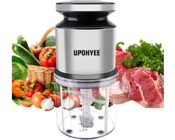 Elektrische hakmolen - Mini mixer - Keuken voorbereiding - 4 roestvrijstalen messen - 600 ml kom - Zilver