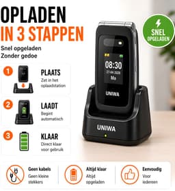Uniwa V202T Senioren Telefoon 4G Senioren GSM Mobiele Telefoon Klaptelefoon Grote Toetsen SOS Noodknop Simlockvrij Oplaadstation Luid Geluid — thumbnail 2
