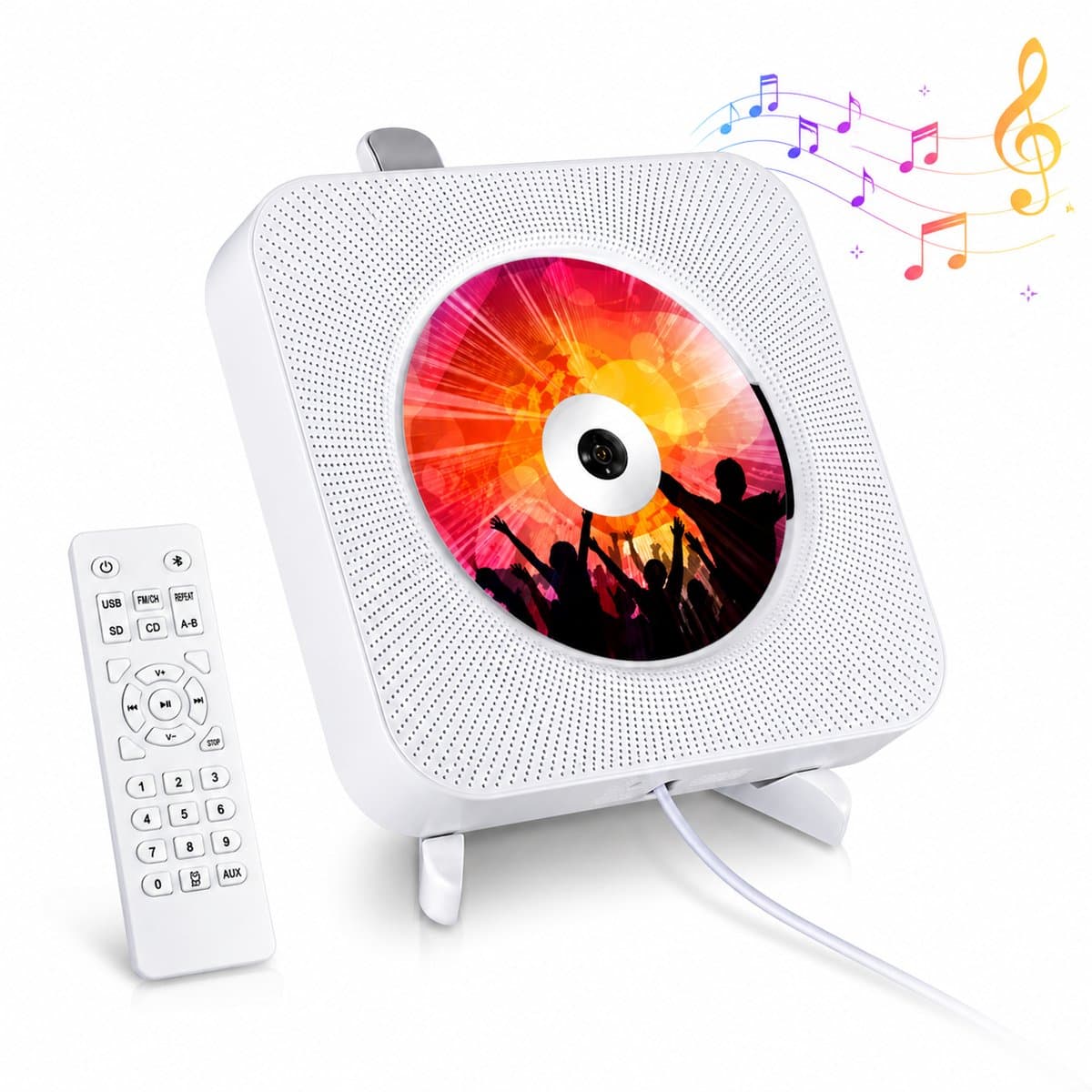 CD Speler - Met FM-Radio/Bluetooth/USB - Luidsprekers - Monteerbaar op de Muur - Voor Volwassenen en Kinderen — afbeelding 1