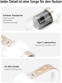 Gloovon® - Steelstofzuiger Draadloos - Stofzuiger Zonder Zak - Stofzuiger Draadloos - 100W - 11000Pa - Wit — thumbnail 3