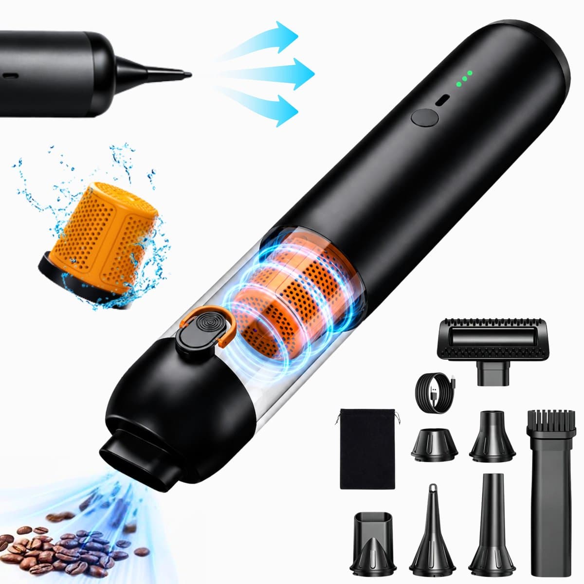 Mondura® PowerClean Pro - Kruimeldief Snoerloos - Auto Stofzuiger - Handstofzuiger 3-in-1 – Mini Kruimelzuiger Voor Hondenharen – Air Duster – 6 Opzetstukken — afbeelding 1