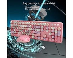 Schattige Toetsenbord en Muis Set met 104 Toetsen, Retro Typemachine Stijl, Verbeterde Kantoor Efficiëntie, Multimedia Knop, Ergonomisch Ontwerp, Intelligente, Roze Thema