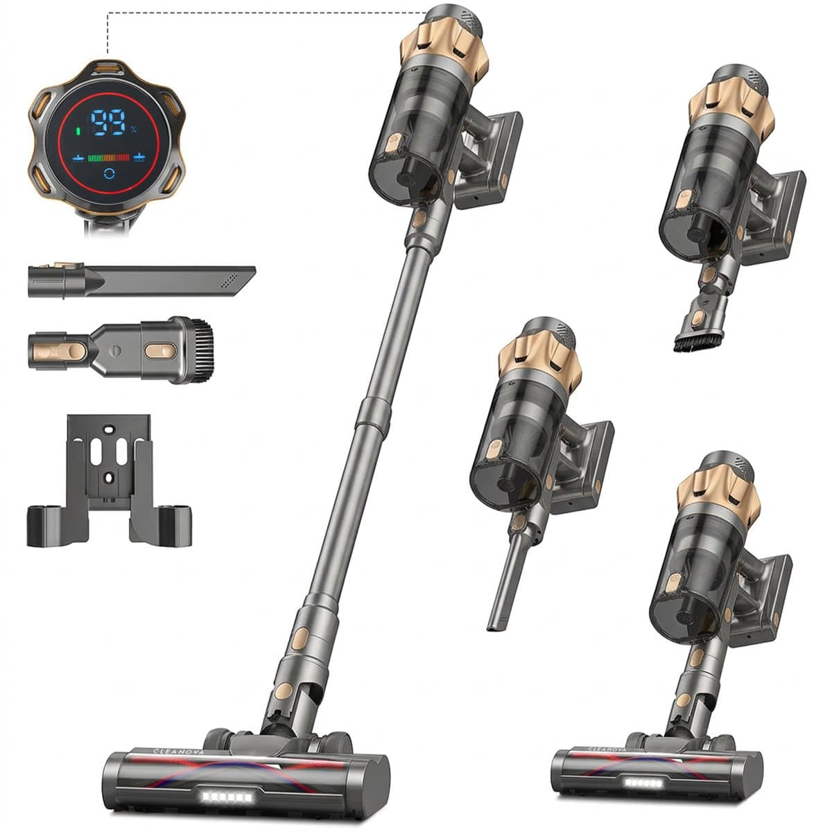 Cleanova Steelstofzuiger - 45000PA - 500W sterke stofzuiger - draadloos - 4 opzetstukken - Display - kruimeldief - zonder zak - Groen verlichting - 2500mAh - inclusief muurbevestiging + hepa filter — afbeelding 1