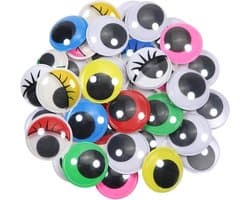 40 Stuks Zelfklevende Wobble Ogen - Ronde Zwarte en Kleurige Plastic Oogjes voor Scrapbooking en Creatieve Knutselprojecten