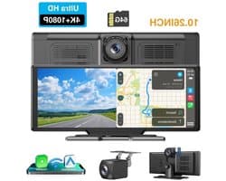Dashcam – Auto Camera – Multimediasysteem – Recorder – Achteruitrijcamera – 10,26 Inch IPS Touchscreen – 4K Voorcamera & 1080p Achtercamera – Draadloze CarPlay & Android Auto – 64GB Geheugenkaart
