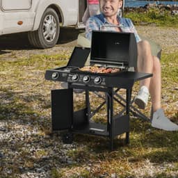 Gasgrill met 3 Branders en 1 Zijbrander, 110x50x100 cm, Stalen BBQ Wagen met Thermometer en Opbergruimte, Zwart — thumbnail 5