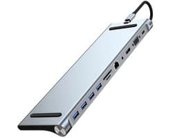 Miryx 11-in-1 USB C-dockingstation - 4K HDMI - C-hub - Ondersteunt tot 3 beeldschermen - USB-C-poort, een SD/TF-kaartlezer