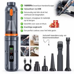 Draadloze Handstofzuiger 16000Pa – Krachtige Auto & Huis Stofzuiger, USB Oplaadbaar, Nat & Droog, Met Blaasfunctie en Accessoires voor Auto, Bank — thumbnail 3