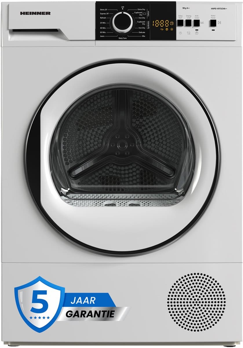 Heinner Warmtepompdroger - Warmtepompdroger - 9 KG - 15 Programma’s - LED Display - Trommelverlichting - Wit — afbeelding 1