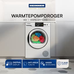 Heinner Warmtepompdroger - Warmtepompdroger - 9 KG - 15 Programma’s - LED Display - Trommelverlichting - Wit — thumbnail 4