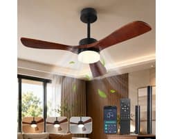 Rosnek Slimme Plafondventilator met Verlichting Massief Hout Ø132 - App & Afstandsbediening - Dimbaar LED 18W - Fluisterstil 20dB DC-Motor - Zomer/Winter Functie