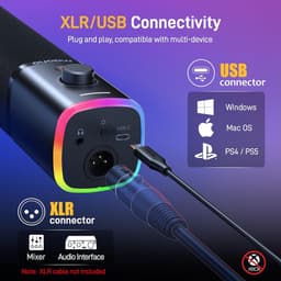 Maono - PD100XS - USB / XLR Studio microfoon - Met Flexibele Arm ( 66cm! ) - Geschikt voor PC/PS4/PS5 - Suround RGB - Podcast - Gaming - Streaming - Zwart — thumbnail 5