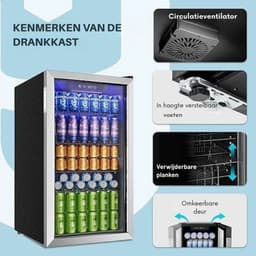 Damenzo - Koelkast - Koelkast tafelmodel - Mini koelkast - Mini bar - Afmeting 49 × 44,5 × 78 cm - 90 Liter - Zilver - RVS — thumbnail 5