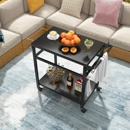 Buitenkeuken op Wielen – BBQ Trolley – Met Opbergkast & Planken – Werktafel voor Buiten – Hout & Metaal – Multifunctioneel – Zwart — thumbnail 5