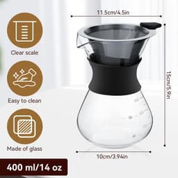 Dailygoody - Drip Koffiezetapparaat 13 Oz - Giet Over Koffiezetapparaat - Roestvrijstalen Koffiefilter - Glazen Pot - Voor 2-3 Koppen - Ideaal vo — thumbnail 2